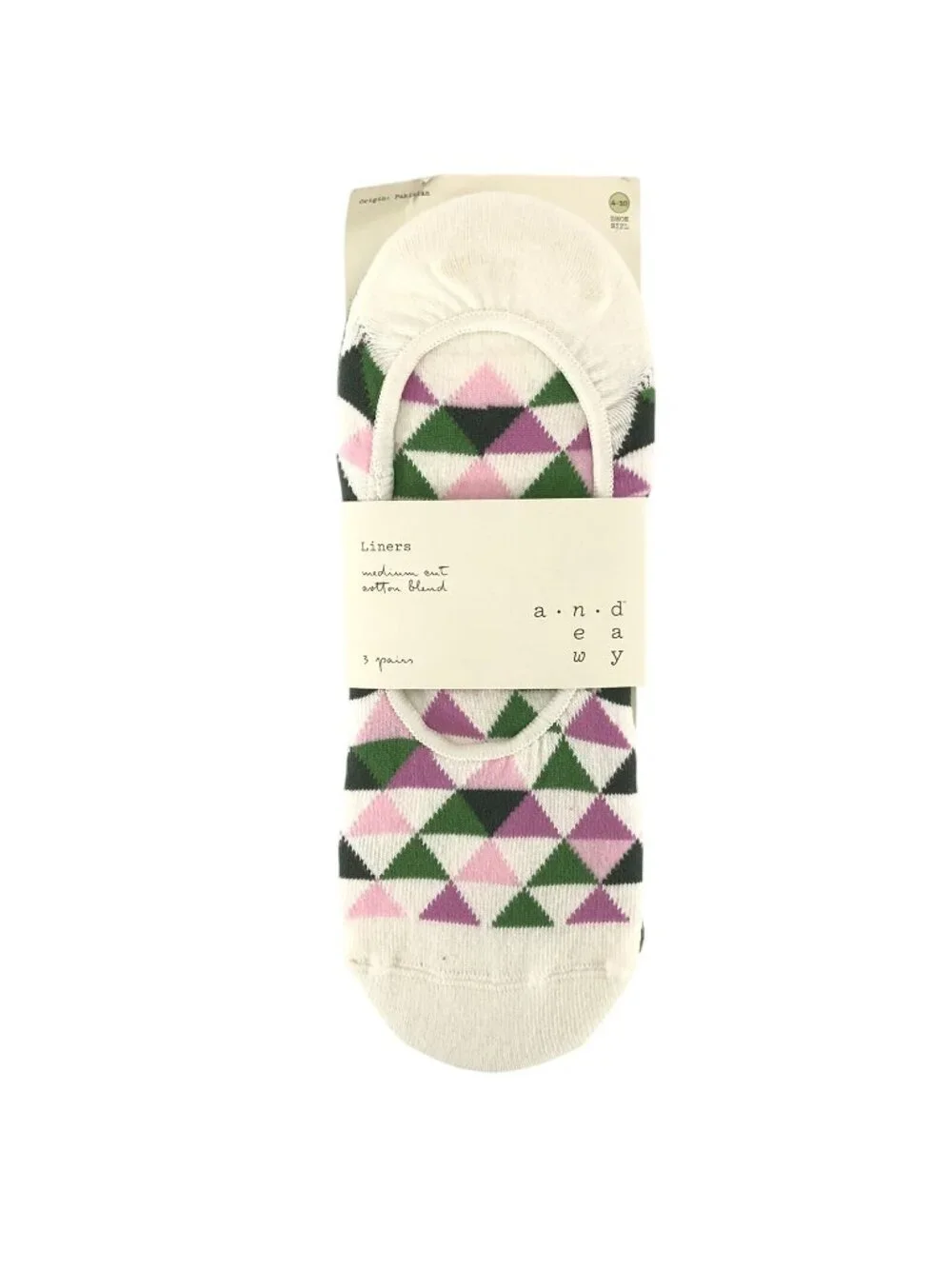 A New Day Liners Socks 3 Pairs Geometric Green White Purple Size 4-10